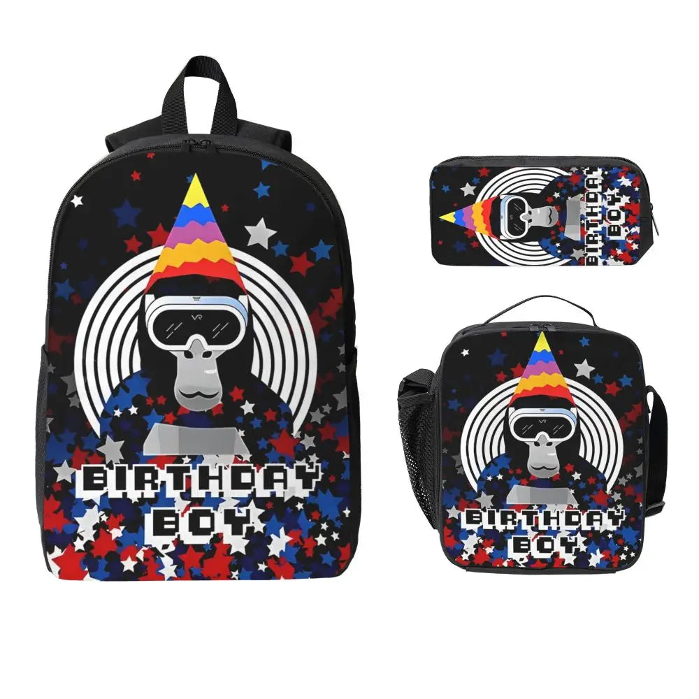 Stylish Black and White Gorilla Backpack Set for Teens | Versatile Bags