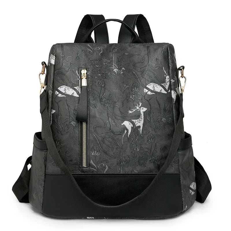 Stylish Color Blocking PU Leather Backpack | Anti-Theft Travel Bag