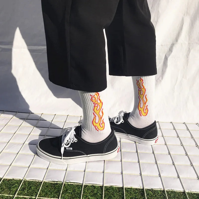 Trendy Knee High Socks for Men & Women | Vibrant Flame Design