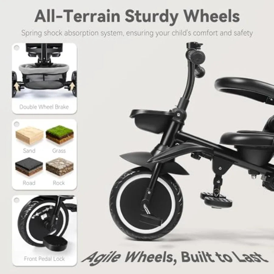 8 in 1 Folding Toddler Tricycle with Canopy and Reversible Seat