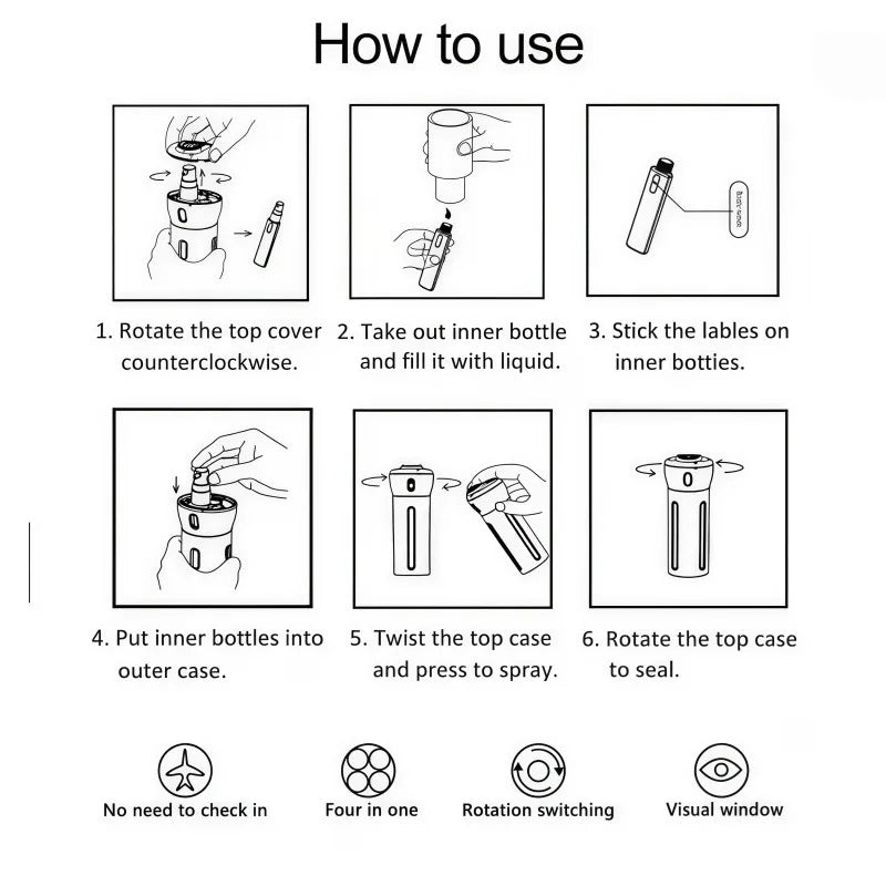 4-in-1 Leakproof Travel Bottle Set for Toiletries & Cosmetics