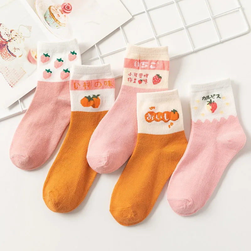 Cute Women Fruit Print Socks Set | Kawaii Casual Accessories