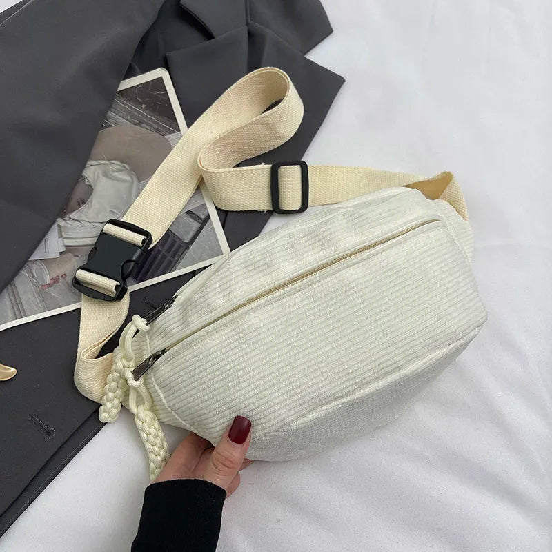 Casual Corduroy Belt Bags for Women | Stylish Fanny Pack