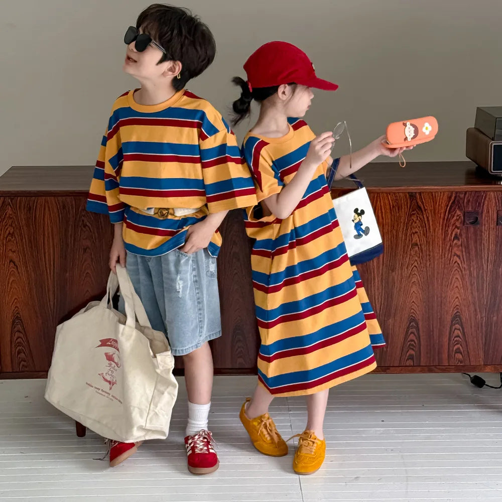 Children's Wide Striped Short-Sleeve T-Shirt for Summer Fun