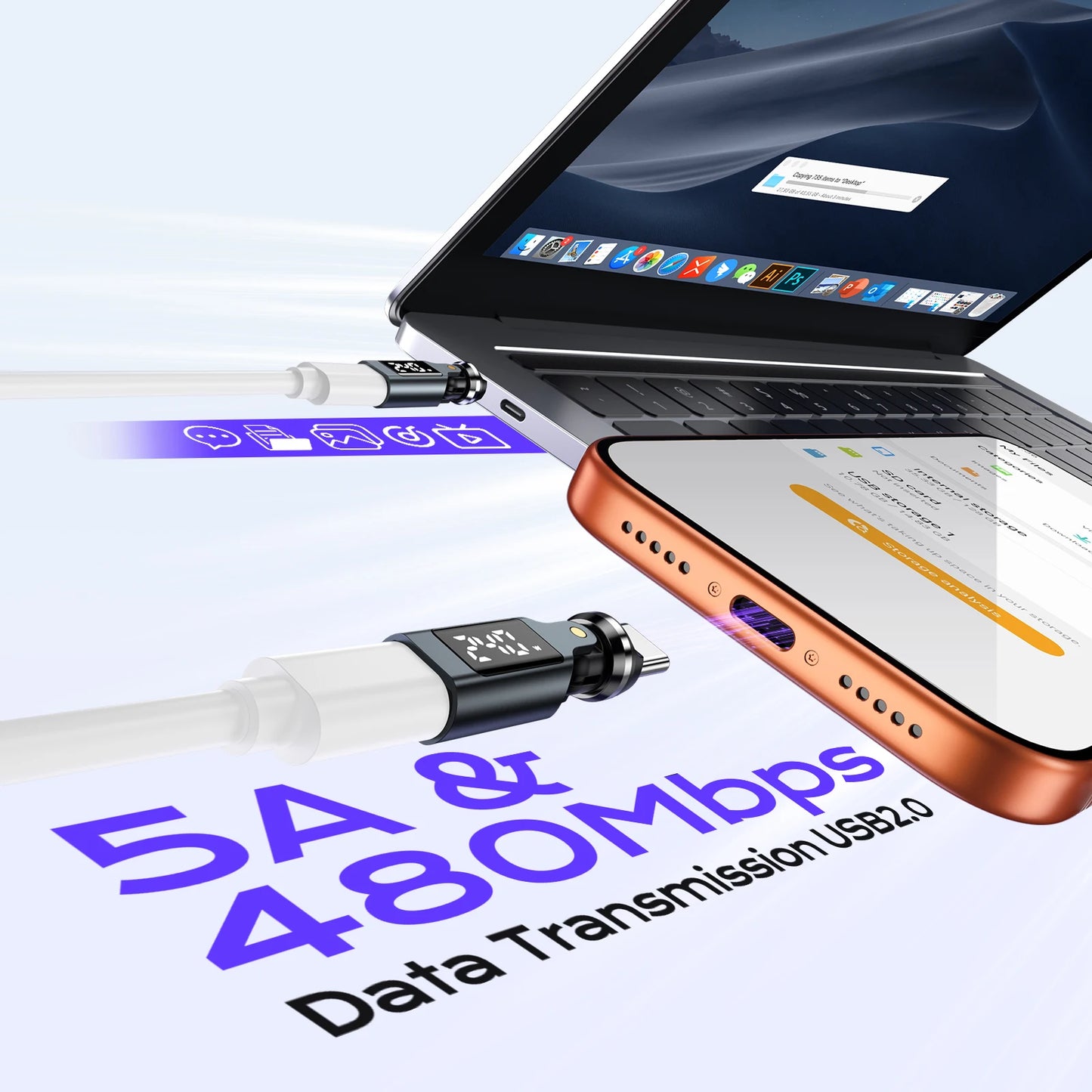 USB C OTG Adapter with Digital Display | Fast 5A Charging Converter