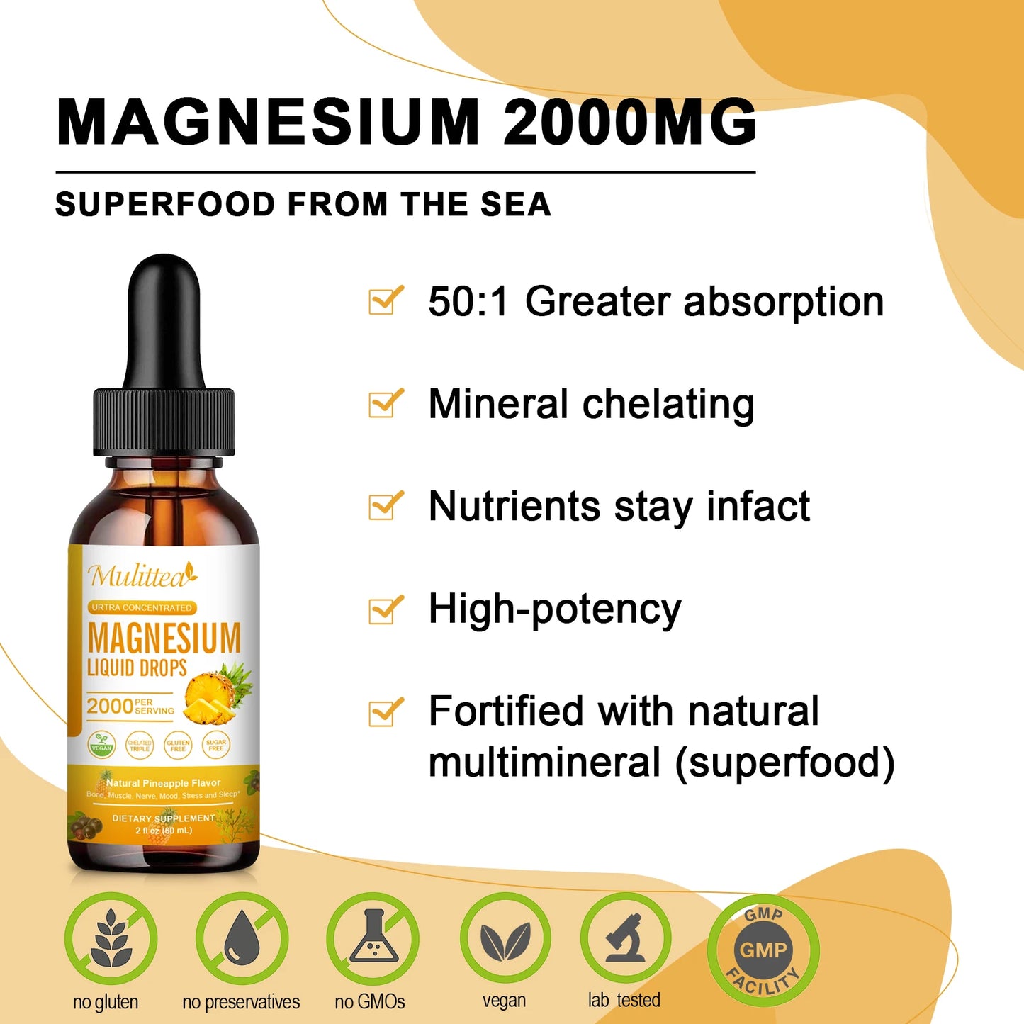 Magnesium Glycinate Drops - Pineapple Flavor for Relaxation & Sleep