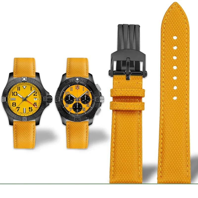 Versatile Yellow Nylon Leather Watch Strap | 22mm Men's Band