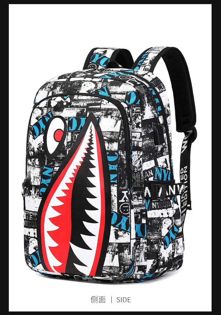 Cartoon Shark Print Backpack | Perfect for Primary School Students