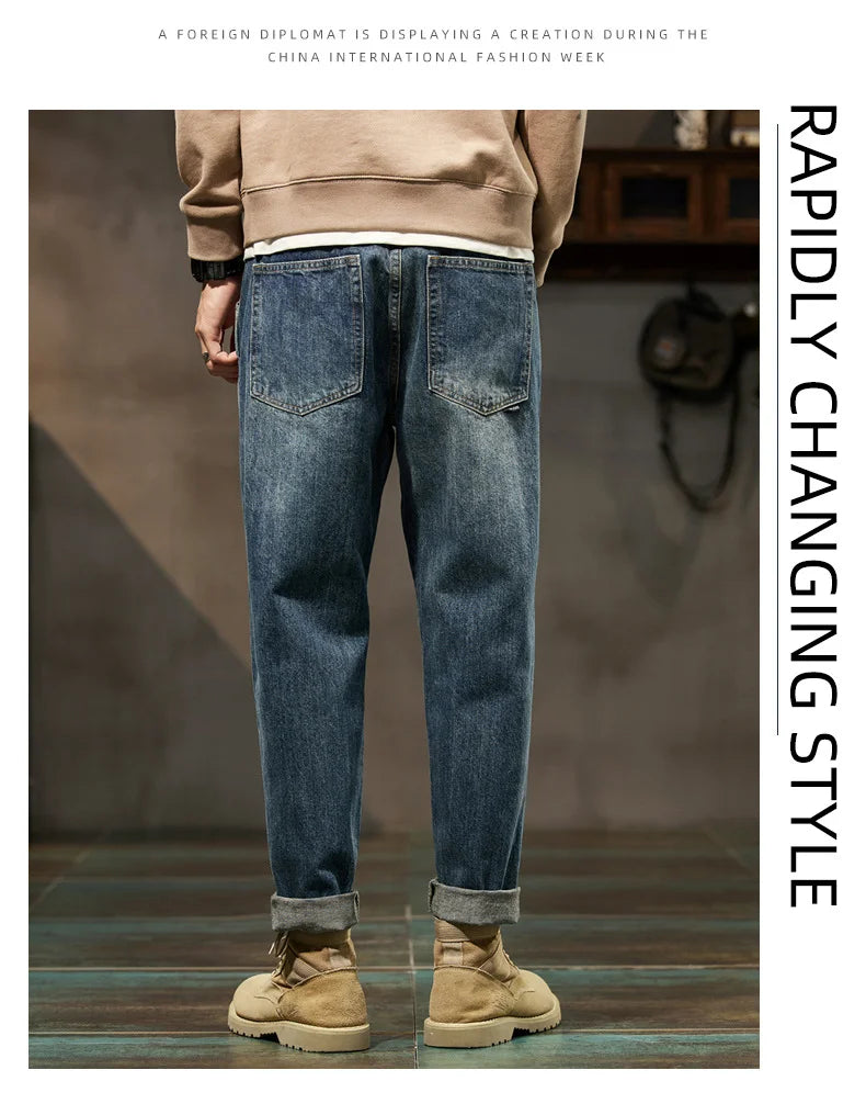 Men's Retro Loose Harem Denim Pants | Stylish Versatile Cargo Trousers