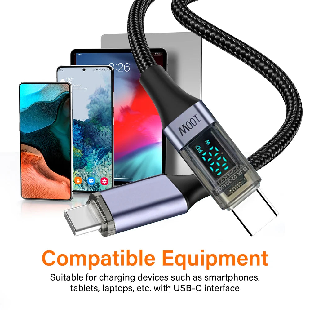 High-Speed USB C Cable with Digital Display | 100W Charging