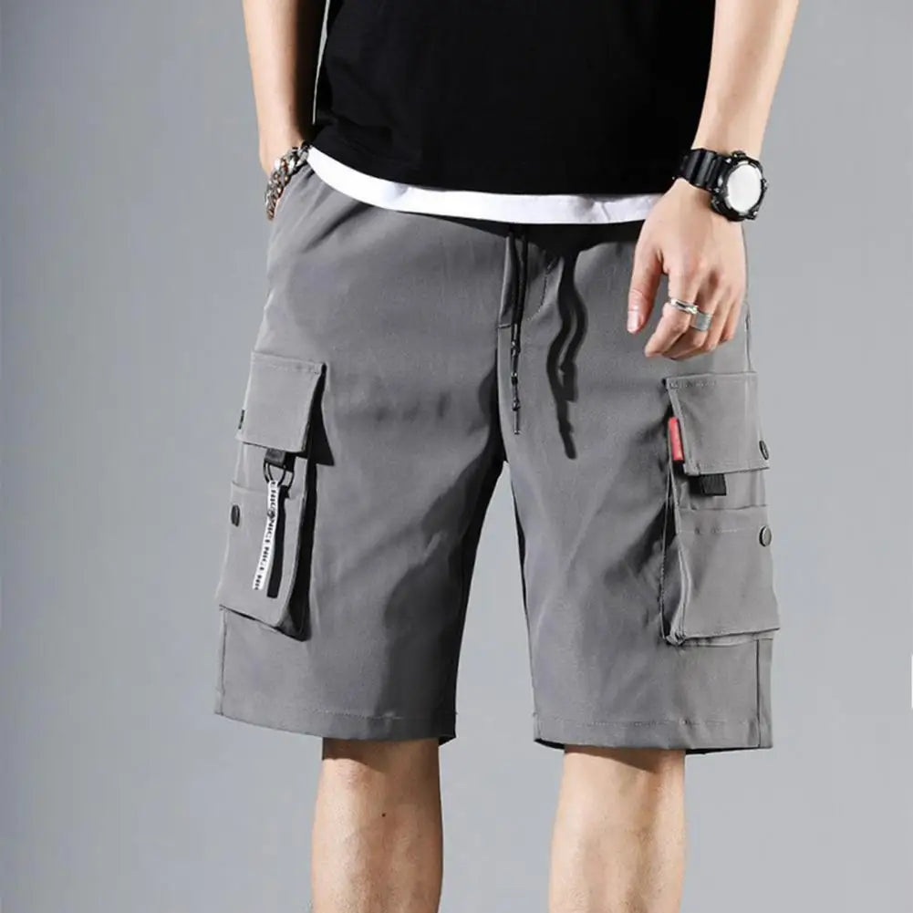 Men's Summer Cargo Shorts with Elastic Waist and Pockets