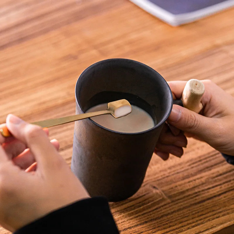 Nordic Creative Gilded Coffee Cup | Elegant Wooden Handle Mug