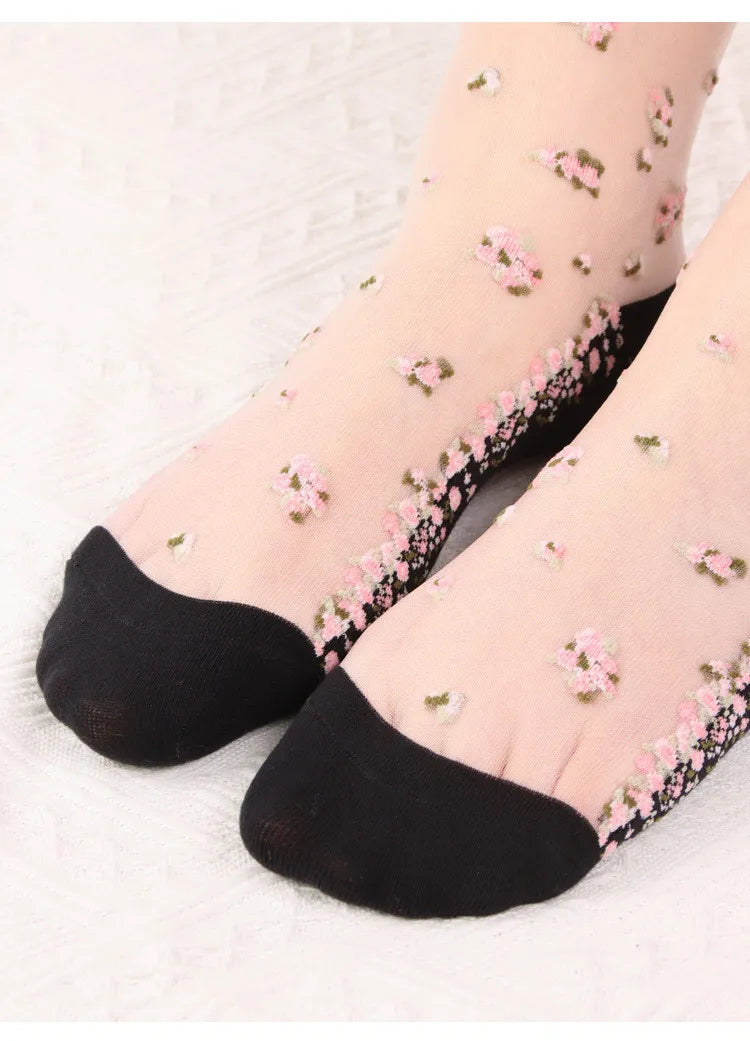 Women's Vintage Retro Flower Embroidery Long Socks | Summer Fashion