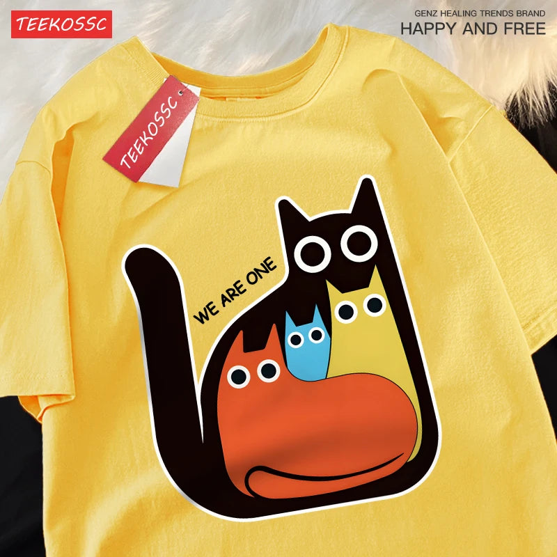Casual Cartoon Cats Men's Retro T-Shirt | Trendy Summer Style