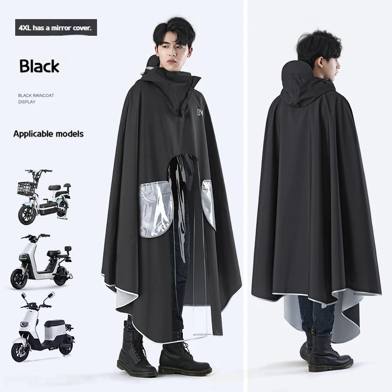 Men's Full-Length Rain Poncho for Motorcycle & Scooter Riders