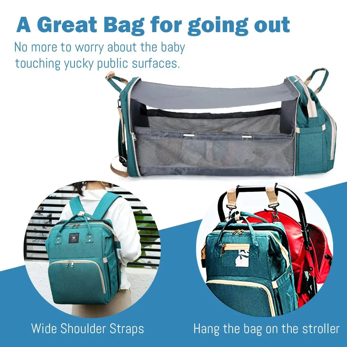 3 In 1 Diaper Bag Backpack | Waterproof & USB Charging