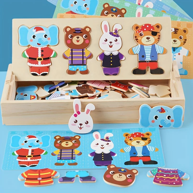 25Pcs Animal Dress-Up Wooden Play Set | Engaging Montessori Toys