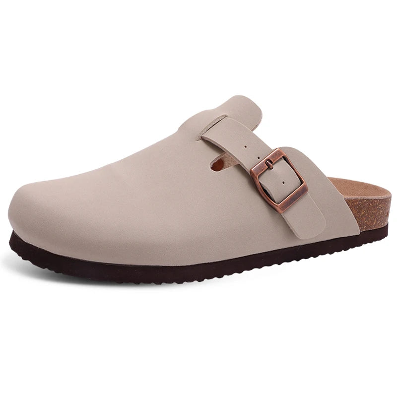 Women's Adjustable Buckle Cork Clogs | Comfortable Suede Slippers
