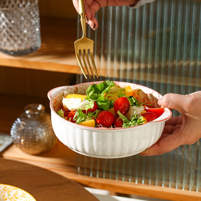 Ceramic Bowl Plate Set | Double Ear Floral Dinnerware