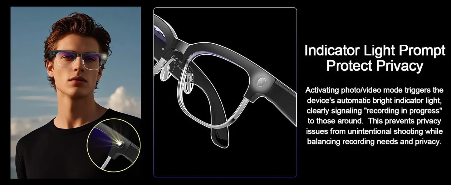 2026 Smart Glasses with 800W Ultra-Wide HD 4K Camera — Dual Lens Video Recording, 4GB AI Photo Recognition, Bluetooth Calls, Voice Translation, Anti-Blue Light UV Sunglasses