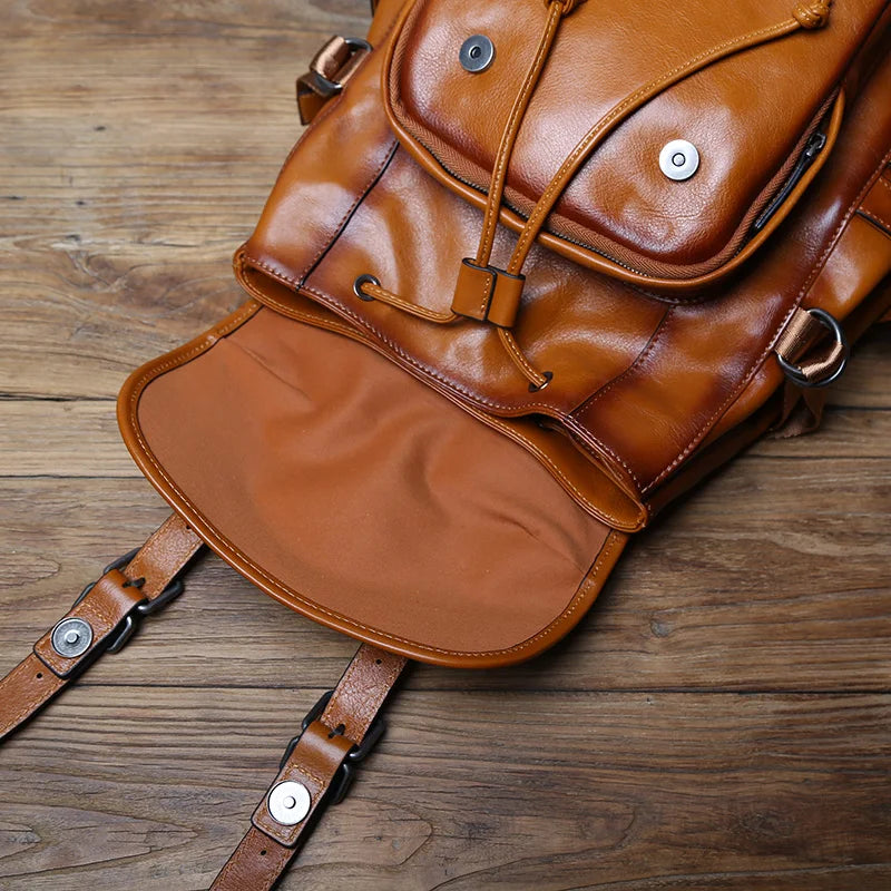 Mochila retro de cuero para hombre | Elegante bolso de viaje y escolar