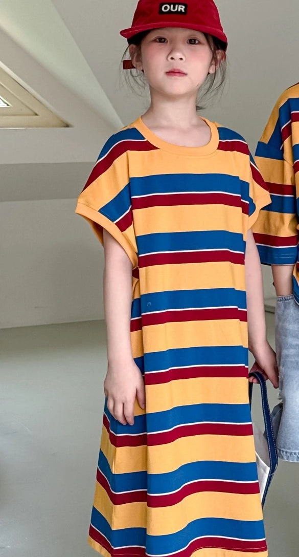Children's Wide Striped Short-Sleeve T-Shirt for Summer Fun