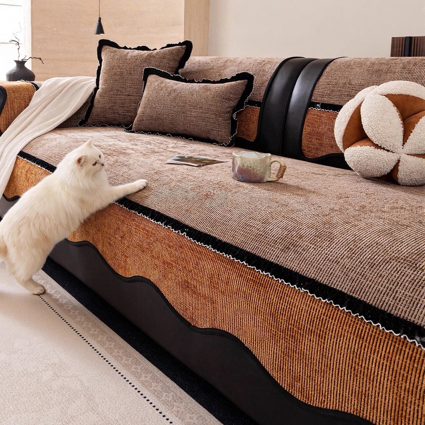 Textured Thick Chenille Sofa Cover | Anti-Slip for All Seasons