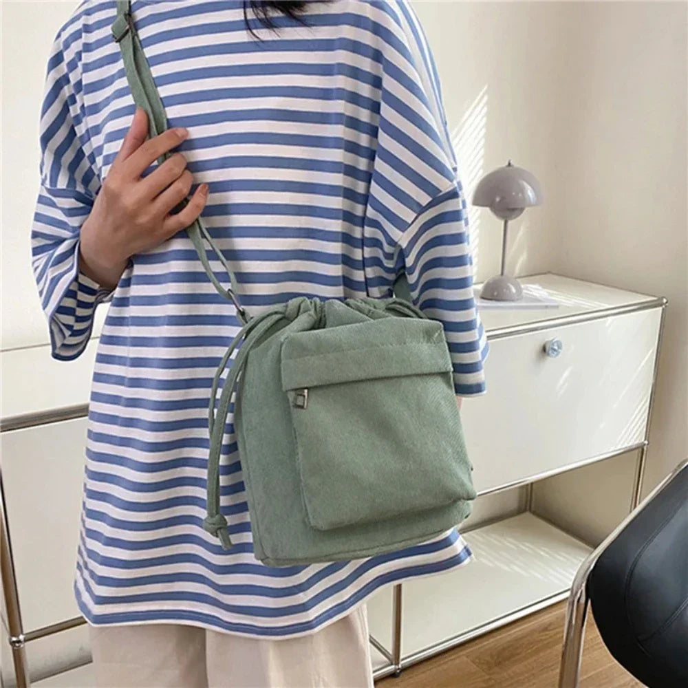 Women's Korean Style Drawstring Bucket Bag | Casual Crossbody