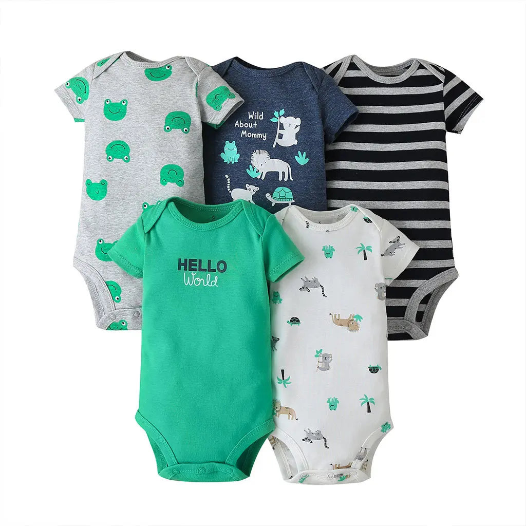 Pelele de algodón suave para bebés recién nacidos | Conjunto de 5 piezas de ropa para bebé con dibujos animados