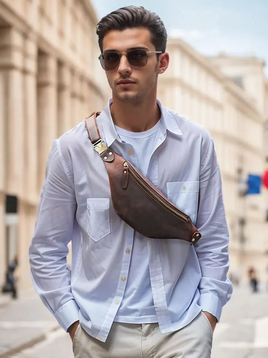 Men's RFID Anti-Theft Genuine Leather Sling Bag | Versatile Travel Pack