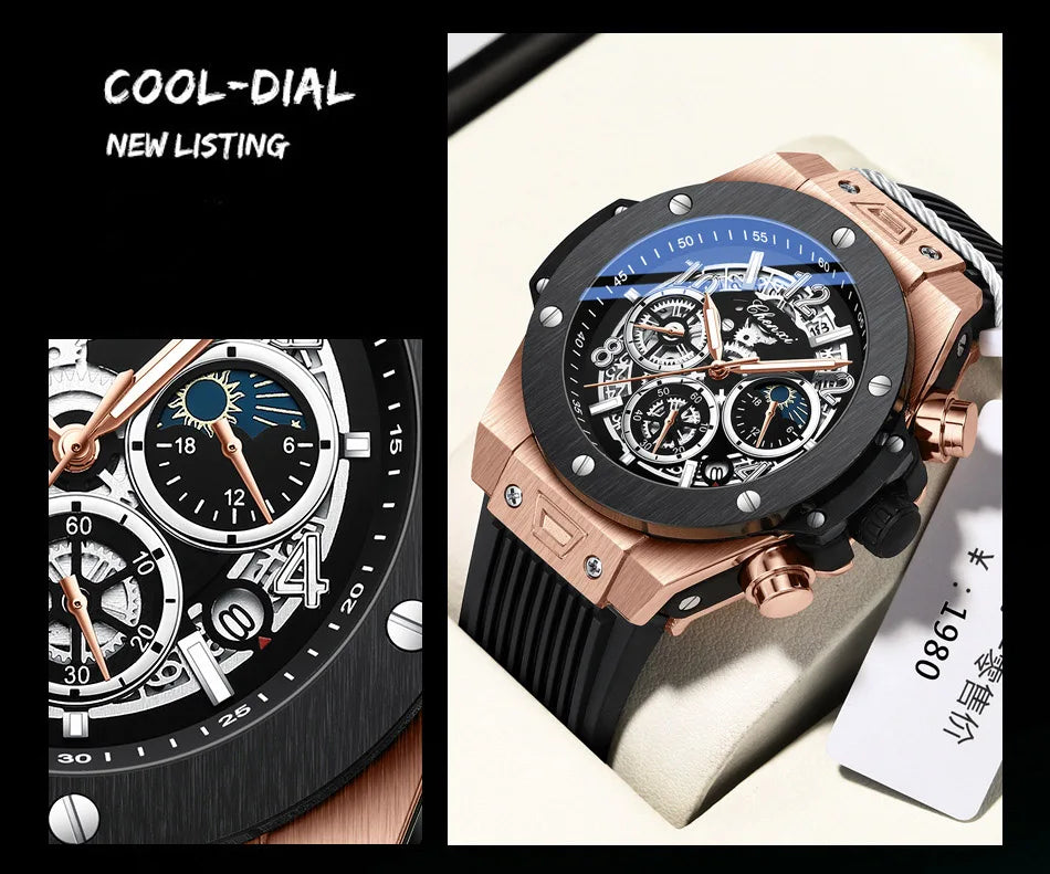 Stylish Big Dial Men's Military Watch | Waterproof Rubber Strap