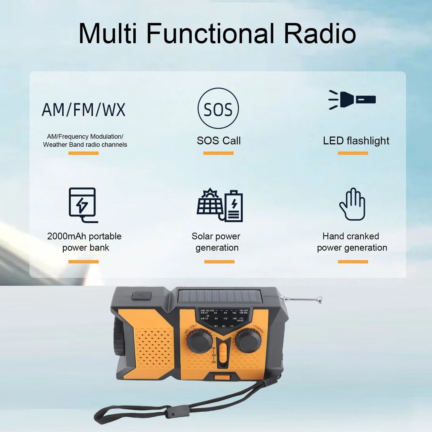 Emergency Hand-Crank Radio | USB Solar Charging for Camping