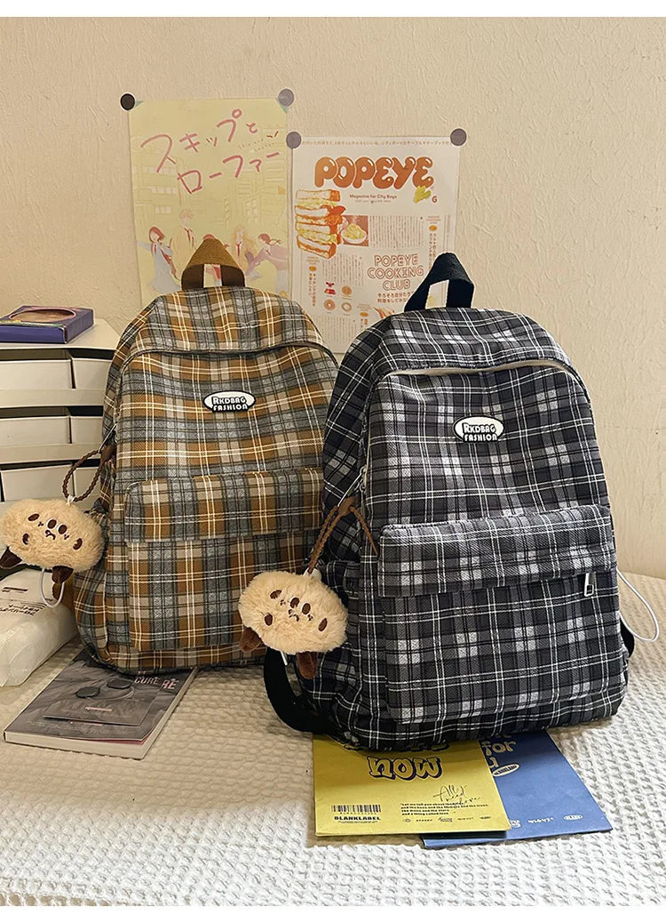 Large Capacity Plaid Backpack | Versatile Travel & School Bag