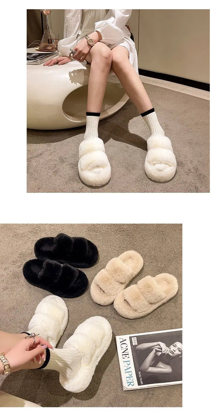 Cozy Plush Fluffy Platform Fur Slippers for Women | Anti-Slip Warmth
