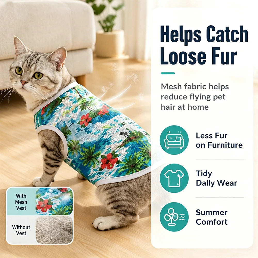 3PCS Pet Cat Vest Set Summer Breathable Mesh Sphynx Cats Clothes Shirt Lightweight Soft Puppy Kitten Outfits for Indoor Outdoor