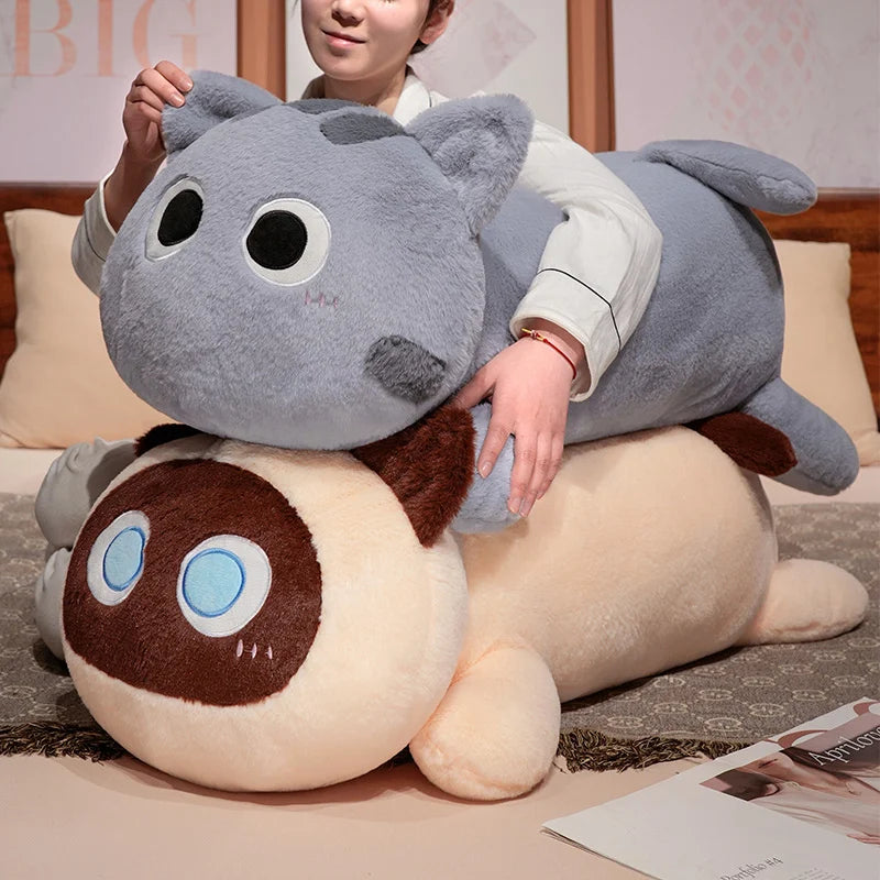 Big Long Lying Black Cat Plushie | Cozy Cushion Pillow