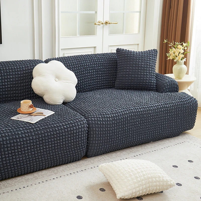 Solid Color Bubble Popcorn Sofa Cover | Elastic & Durable Fit