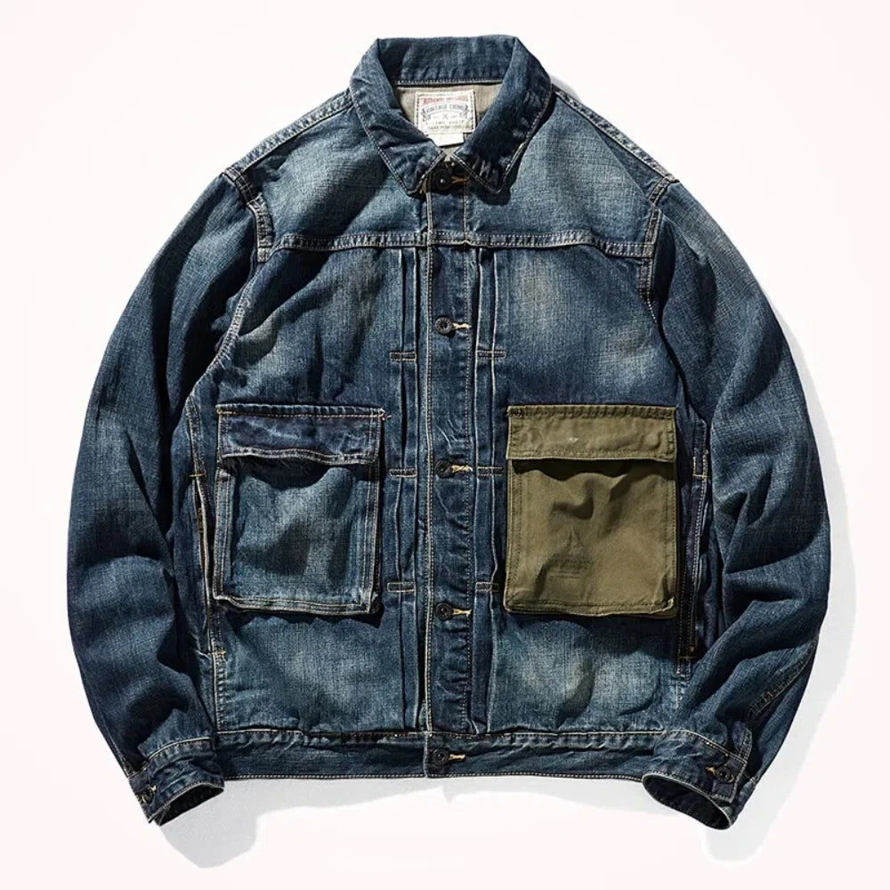 Men's Retro Patchwork Denim Jacket | Casual Heavyweight Outerwear