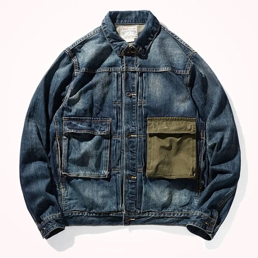 Men's Retro Patchwork Denim Jacket | Casual Heavyweight Outerwear