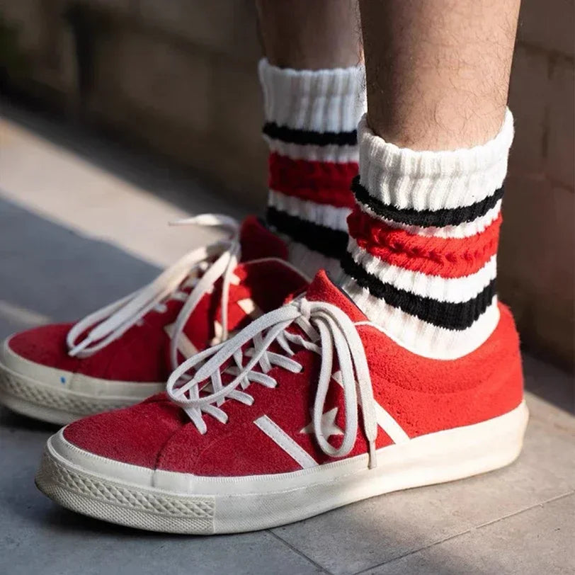 Vintage Striped Medium Tube Socks | Unisex Terry Sports Socks