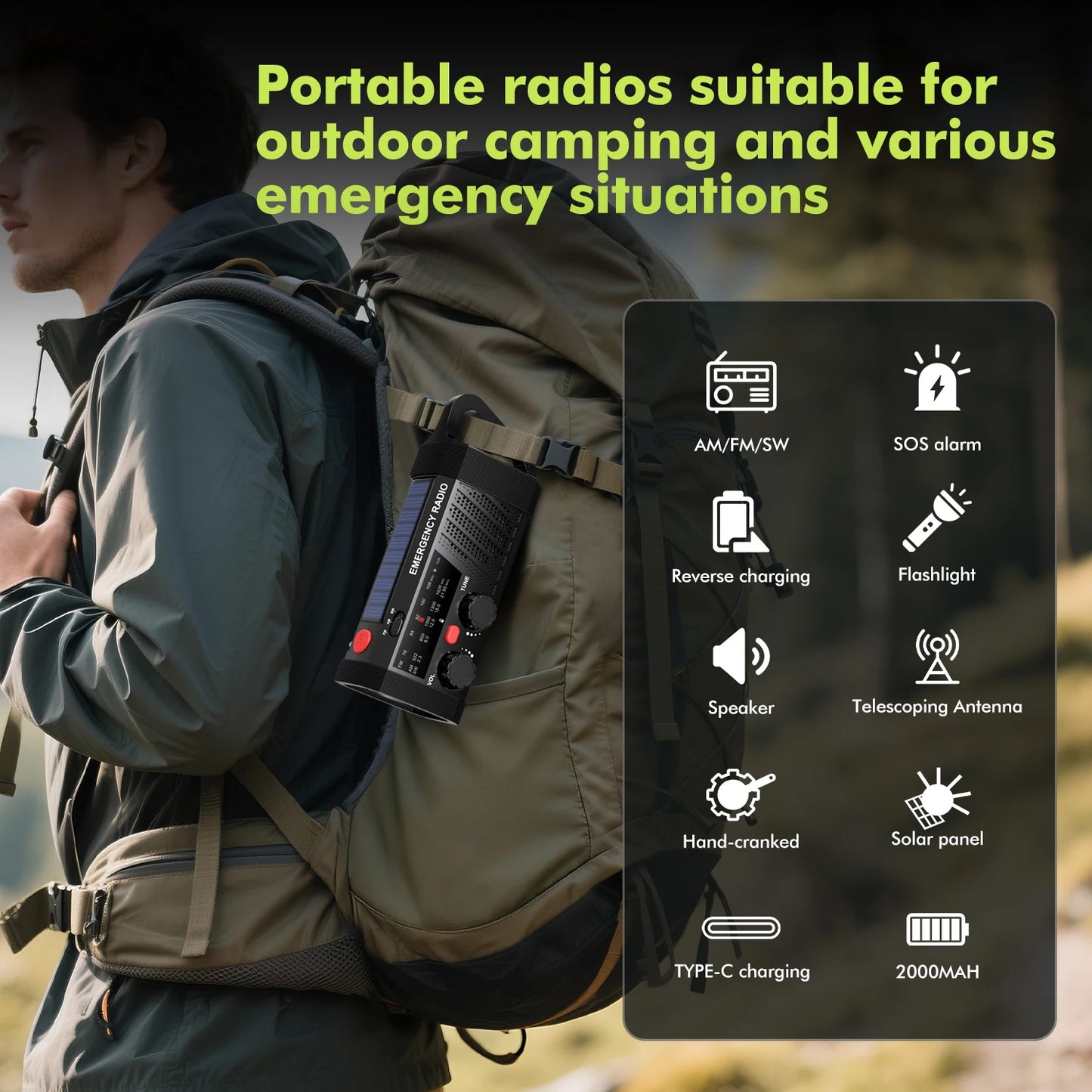 Emergency Radio with SOS Alarm & Flashlight for Survival
