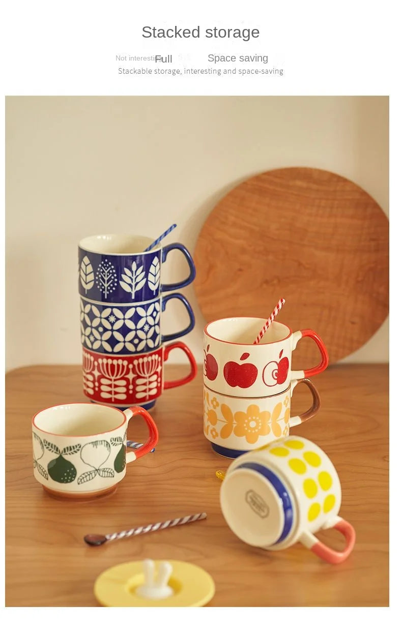 300ml Japanese Flower Ceramic Mug Set | Retro Drinkware for All Occasions