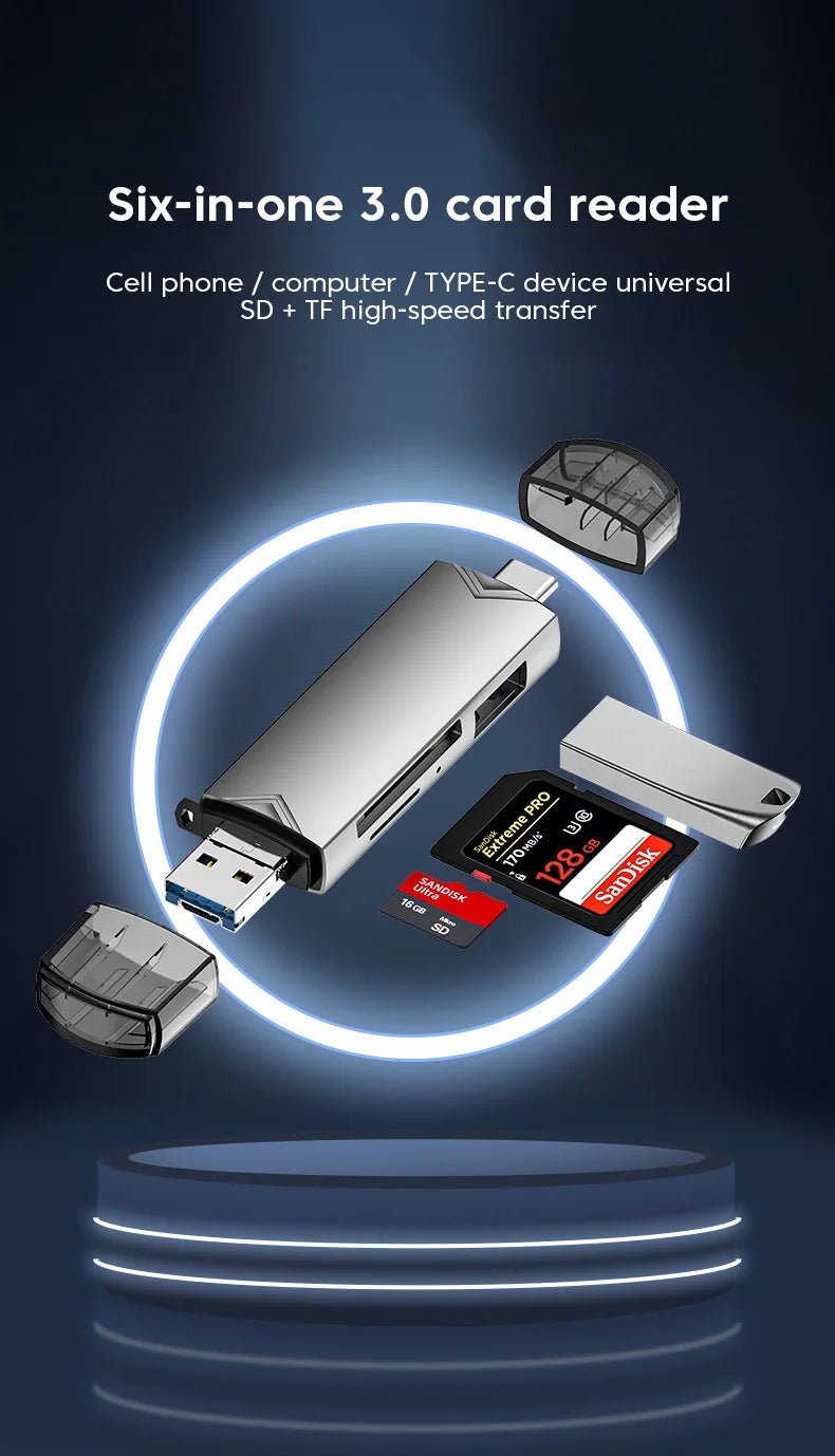 Universal 6 in 1 Card Reader | USB3.0 Multi-Function Adapter