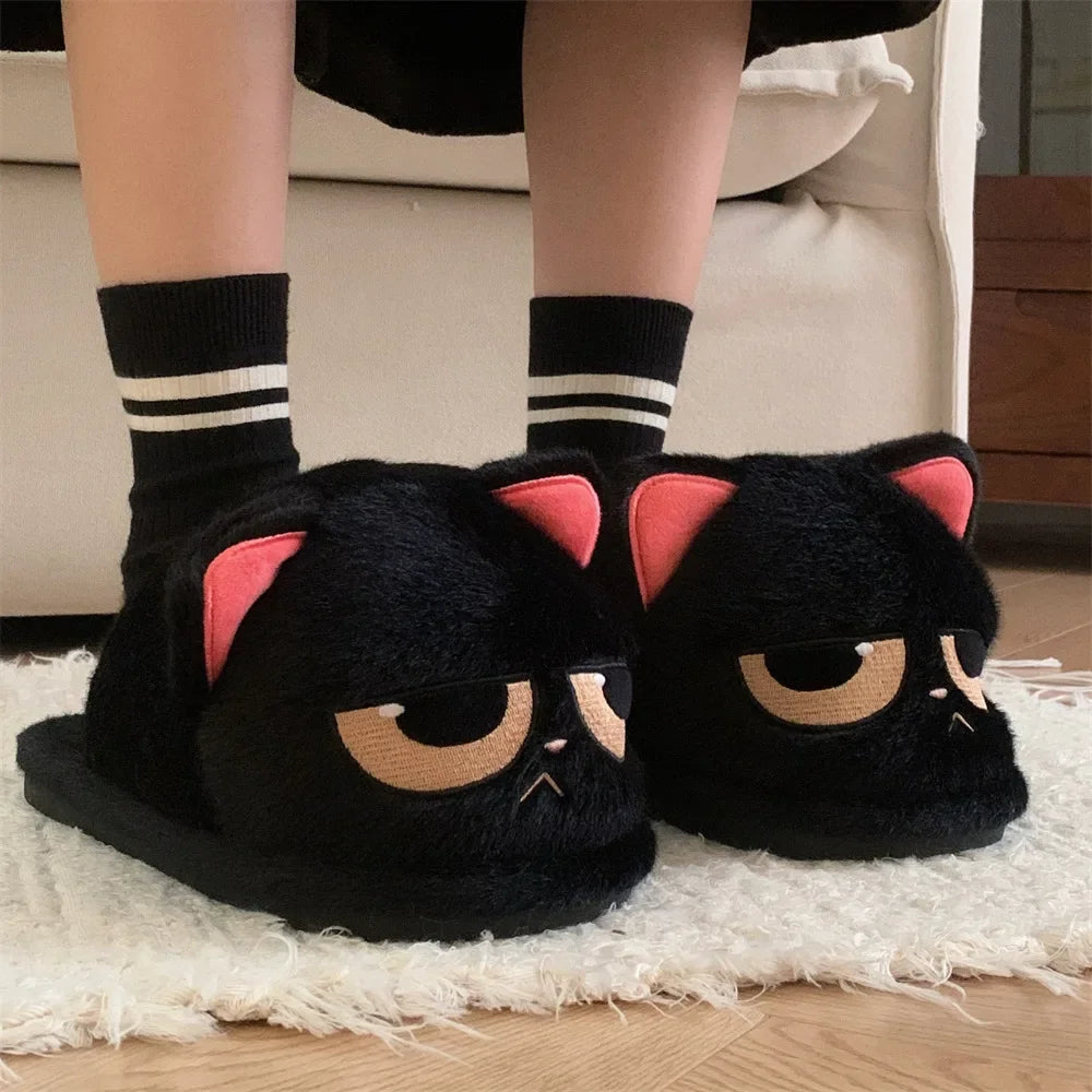 Unisex Cute Cartoon Cat Plush Slippers | Cozy Winter House Shoes