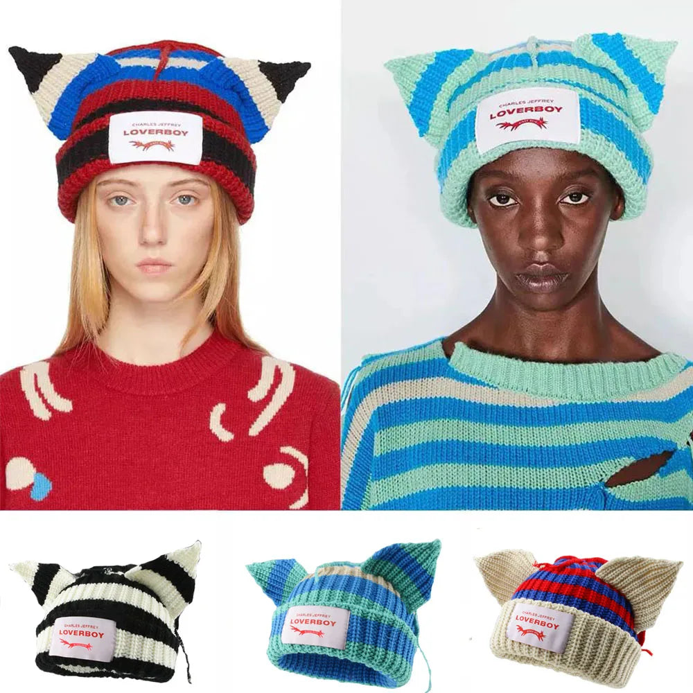 Unisex Long Fox Ears Knitted Beanie | Y2K Bunny Rabbit Hat