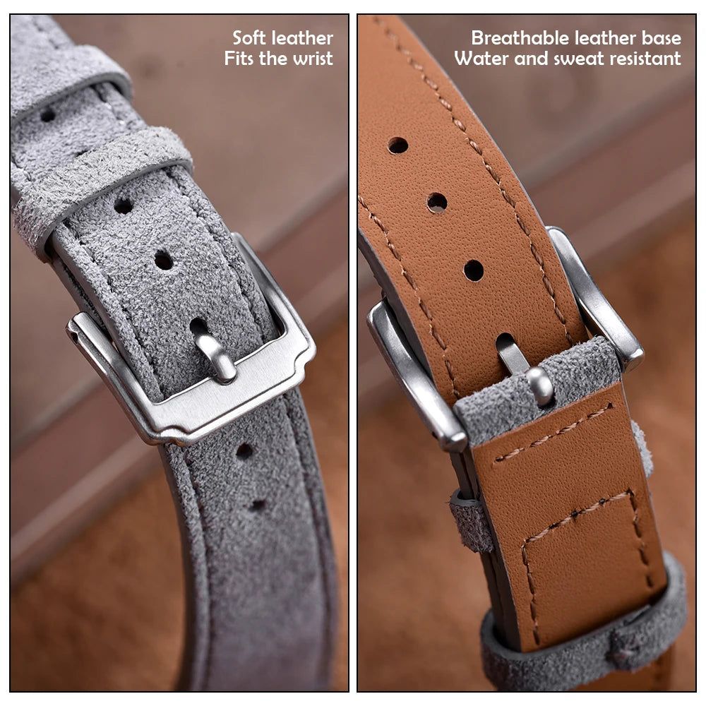 Vintage Suede Leather Watch Strap | Quick-Release Double Layer Band