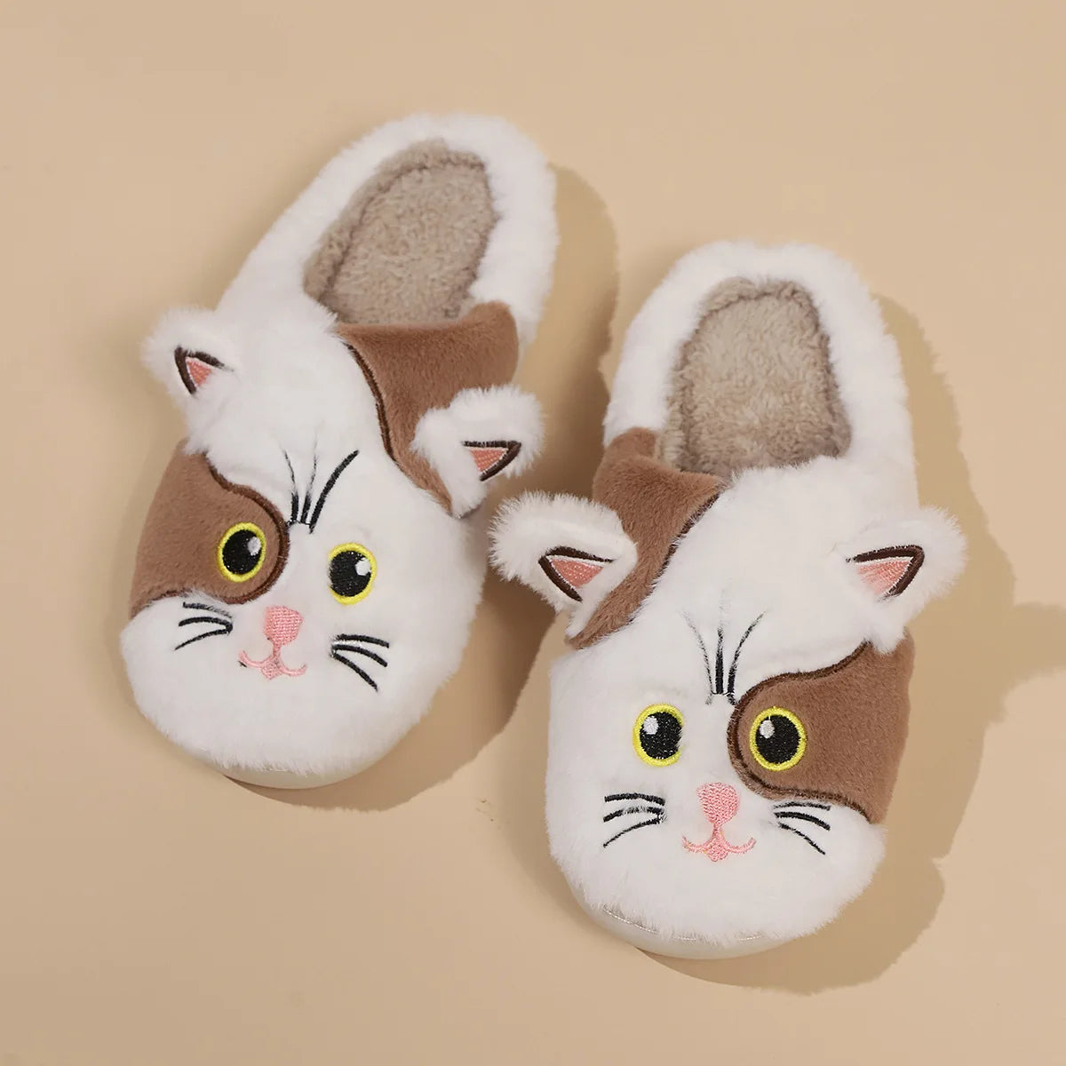 Kawaii Cat Plush Slippers for Women | Cozy Winter Home Shoes