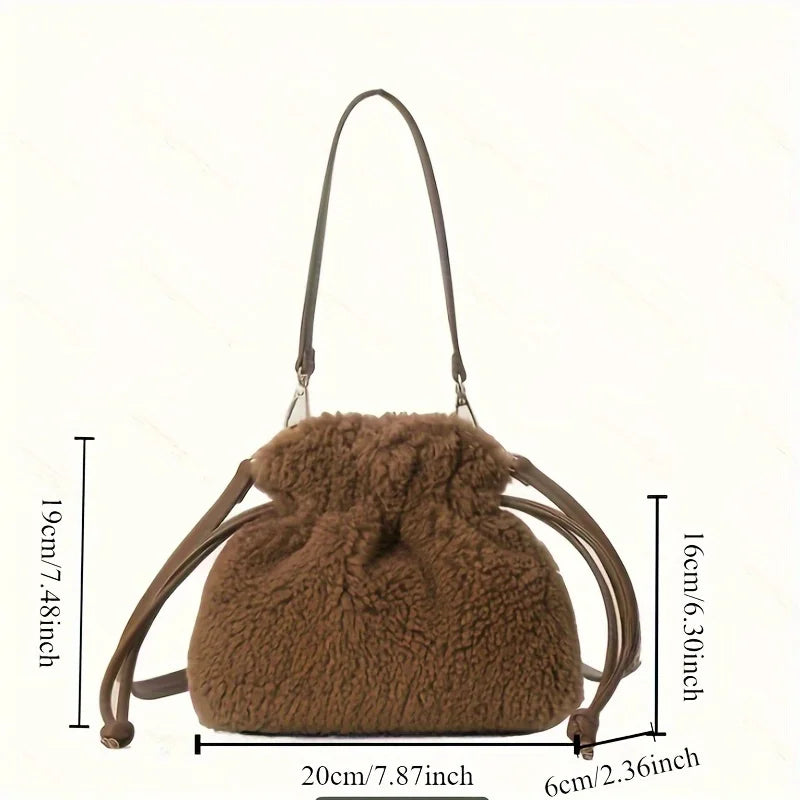 Fashionable Mini Plush Crossbody Bag - Soft Bucket Bag for Women
