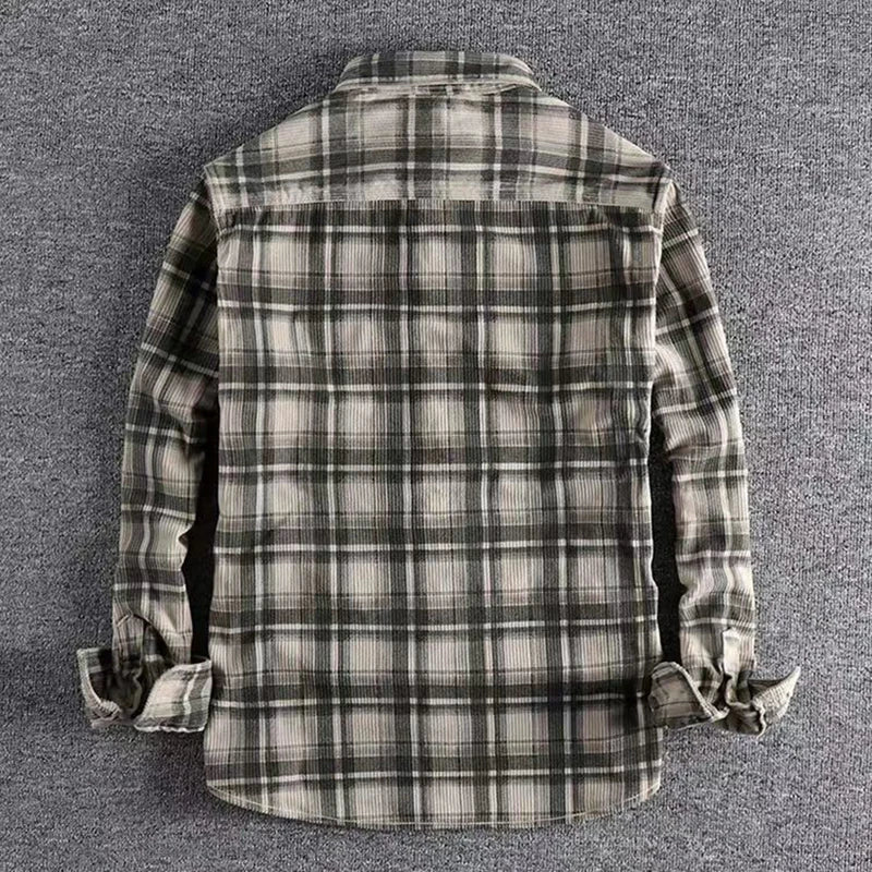 Men's Vintage Plaid Long Sleeve Shirt | Comfortable Corduroy Fashion