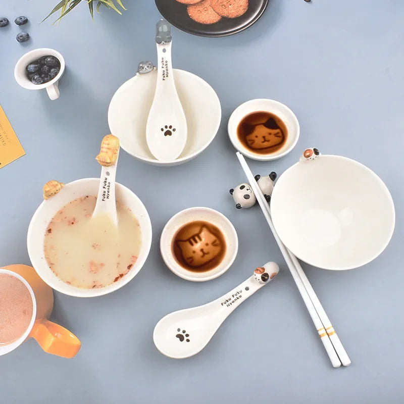 Cute Cartoon Cat Ceramic Rice Bowl | Japanese Style Tableware